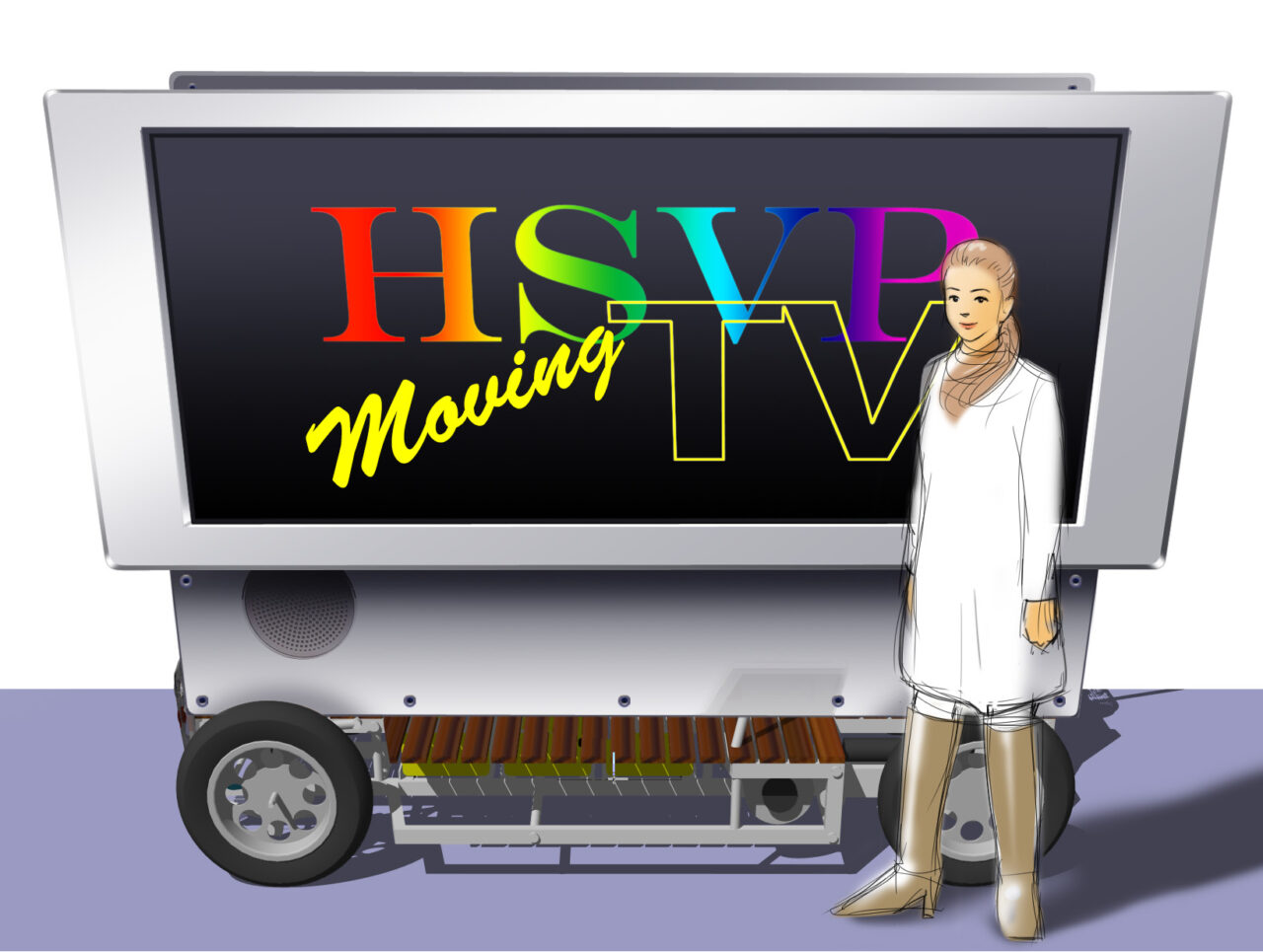 HSVP（浜松スモーレストヴィークルプロジェクト）　／小型EV車　HSVP　街頭モニター宣伝車イメージスケッチ