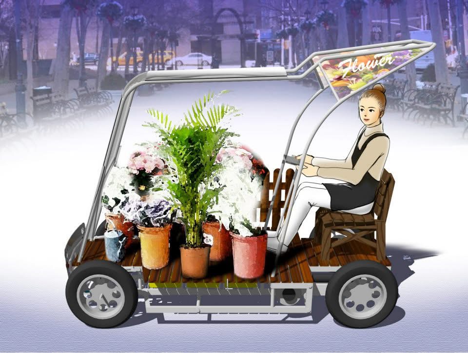 HSVP（浜松スモーレストヴィークルプロジェクト）　／小型EV車　HSVP　FlowerShopイメージスケッチ